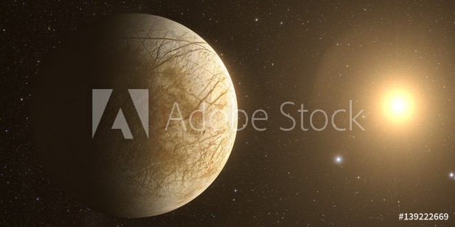 Picture of A rendered Image of the Jupiter Moon Europa on a starry background